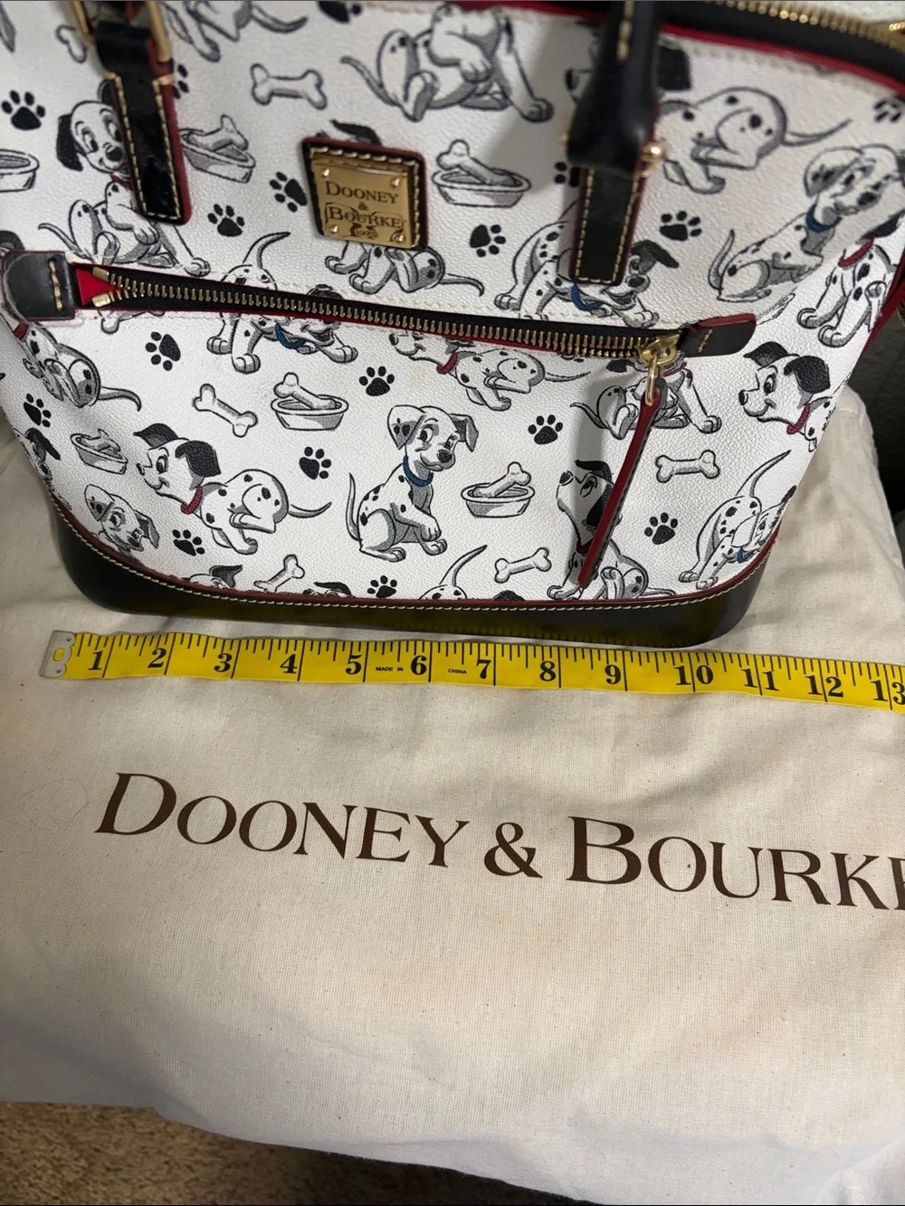 Dooney & Bourke Disney 101 Dalmatian Print Satchel with Red Trim - Picture 13 of 14